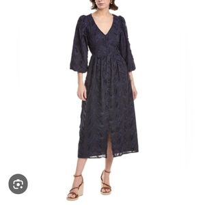 NWT tyler böe Sabrina Feather Embroidered Midi Dress Size M